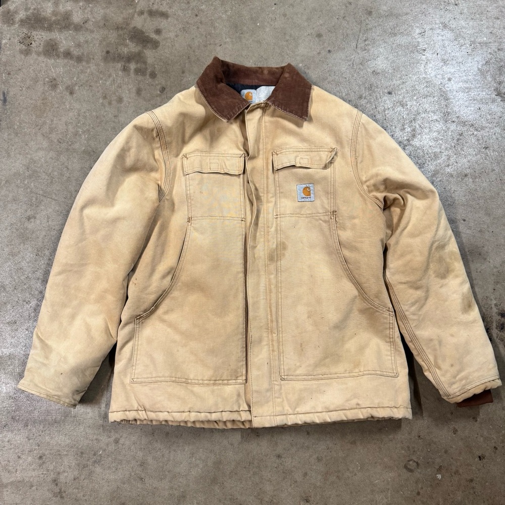 Carhartt Vintage Distressed Work Jacket Chore Coat Duck Canvas Size Unknown XL?
